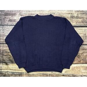 80s Basix Fenn Wright & Manson Sweater Mens Large Fisherman Chunky Knit Navy